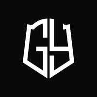 monograma del logotipo gy con plantilla de diseño de cinta en forma de escudo vector