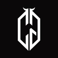 CG Logo monogram with horn shape isolated black and white design template vector