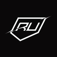 RU Logo monogram letter with shield and slice style design vector