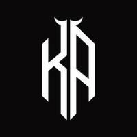 KA Logo monogram with horn shape isolated black and white design template vector