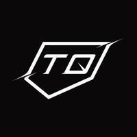 letra del monograma del logotipo tq con diseño de escudo y estilo de corte vector