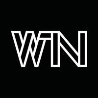 monograma del logotipo de wn con espacio negativo de estilo de línea vector