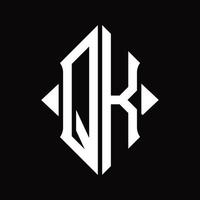 QK Logo monogram with shield shape isolated design template vector