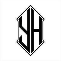 monograma del logotipo yh con forma de escudo y plantilla de diseño de esquema icono vectorial abstracto vector
