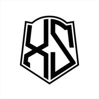 monograma del logotipo xz con plantilla de diseño de esquema de forma de escudo vector