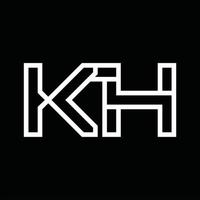 monograma del logotipo kh con espacio negativo de estilo de línea vector