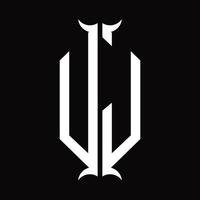 UJ Logo monogram with horn shape design template vector