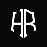 HR Logo monogram with shield shape ribbon design template vector