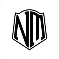 monograma de logotipo nm con plantilla de diseño de contorno de forma de escudo vector