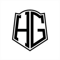 monograma de logotipo hg con plantilla de diseño de contorno de forma de escudo vector