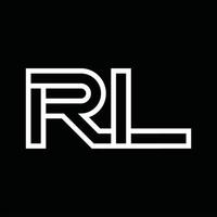 monograma del logotipo rl con espacio negativo de estilo de línea vector