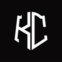 monograma del logotipo kc con plantilla de diseño de cinta en forma de escudo vector