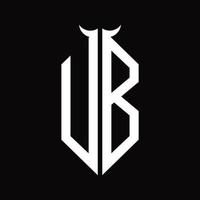 monograma del logotipo ub con plantilla de diseño en blanco y negro aislada en forma de cuerno vector