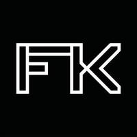 monograma del logotipo fk con espacio negativo de estilo de línea vector