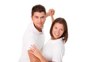 Happy couple on white background photo