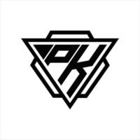 PK Logo monogram with triangle and hexagon template vector