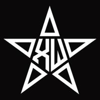 monograma del logotipo xw con plantilla de diseño en forma de estrella vector