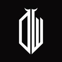monograma del logotipo dw con plantilla de diseño en blanco y negro aislada en forma de cuerno vector
