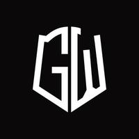 monograma del logotipo gw con plantilla de diseño de cinta en forma de escudo vector