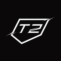 letra del monograma del logotipo tz con diseño de escudo y estilo de corte vector
