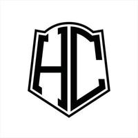 monograma de logotipo hc con plantilla de diseño de contorno de forma de escudo vector