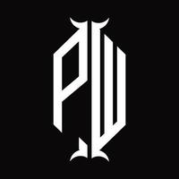 monograma del logotipo de pw con plantilla de diseño de forma de cuerno vector