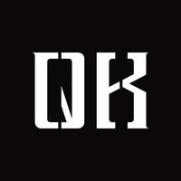 monograma de logotipo qk con plantilla de diseño de corte medio vector