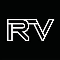 monograma del logotipo de rv con espacio negativo de estilo de línea vector