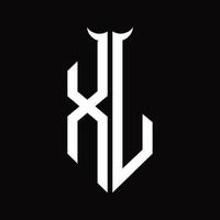 Monograma del logotipo xj con plantilla de diseño en blanco y negro aislada en forma de cuerno vector