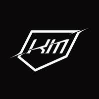 letra del monograma del logotipo de km con diseño de escudo y estilo de corte vector