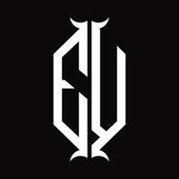 monograma de logotipo ev con plantilla de diseño de forma de cuerno vector