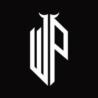 monograma del logotipo de wp con plantilla de diseño en blanco y negro aislada en forma de cuerno vector