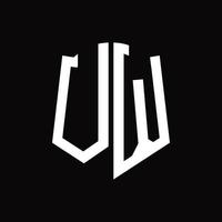 monograma del logotipo vw con plantilla de diseño de cinta en forma de escudo vector