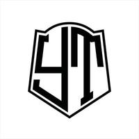 YT Logo monogram with shield shape outline design template vector