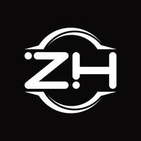 monograma del logotipo zh con plantilla de diseño de forma de corte redondeado circular vector