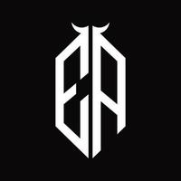 monograma del logotipo de ea con plantilla de diseño en blanco y negro aislada en forma de cuerno vector