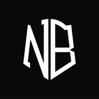 monograma del logotipo nb con plantilla de diseño de cinta en forma de escudo vector