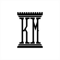 KM Logo monogram with pillar shape design template vector