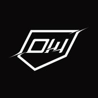 letra del monograma del logotipo de ow con diseño de escudo y estilo de corte vector