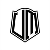 UM Logo monogram with shield shape outline design template vector