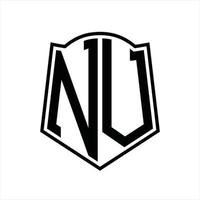 NV Logo monogram with shield shape outline design template vector