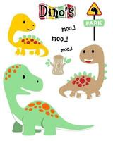 ilustración vectorial con divertidos dibujos animados de dinosaurios vector