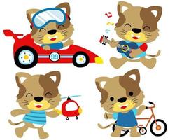 Vector illustration set of cartoon cat in different activity