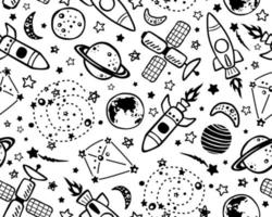 Seamless pattern vector of hand drawn outer space elements cartoon. Eps 10