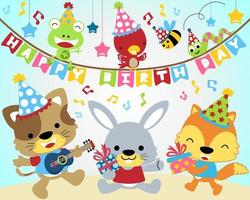 Funny animals cartoon vector in birthday party. Birthday elements cartoon