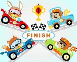 vector illustration set of car racing with funny animals racer