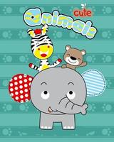 Cute animals cartoon vector with elephant, zebra, and bear on striped background