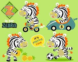 Vector set of zebra cartoon with it's toys