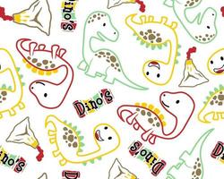 Seamless pattern vector with dinosaurs cartoon in colorful outline.