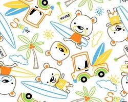 seamless pattern vector of cute bear cartoon with summer beach elements